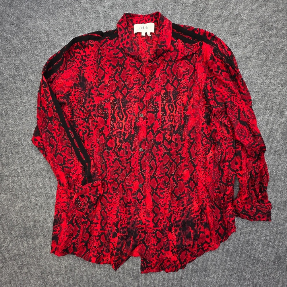 ba&sh Blouse Shirt Women's S Red Black Abstract Snakeskin Long Sleeve